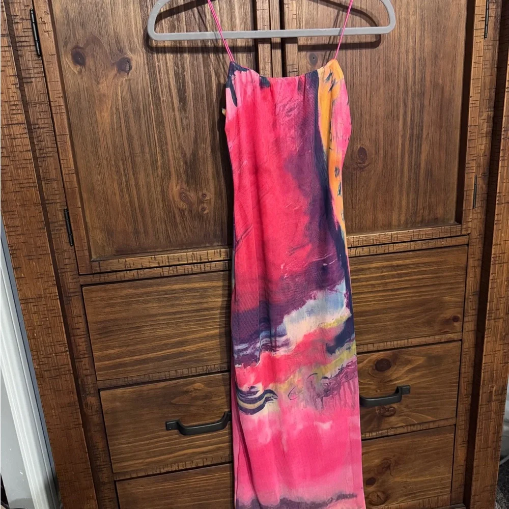 Vibrant Pink and Purple Maxi Mesh Dress